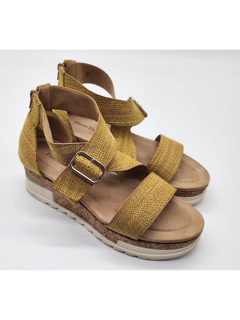 Pierre Dumas yellow cork sandals strappy 9